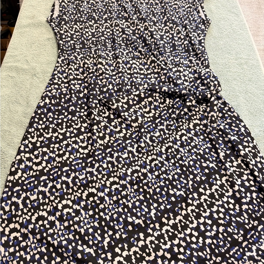 Nicole Miller Black and White Printed Midi Dress with Blue Flecks